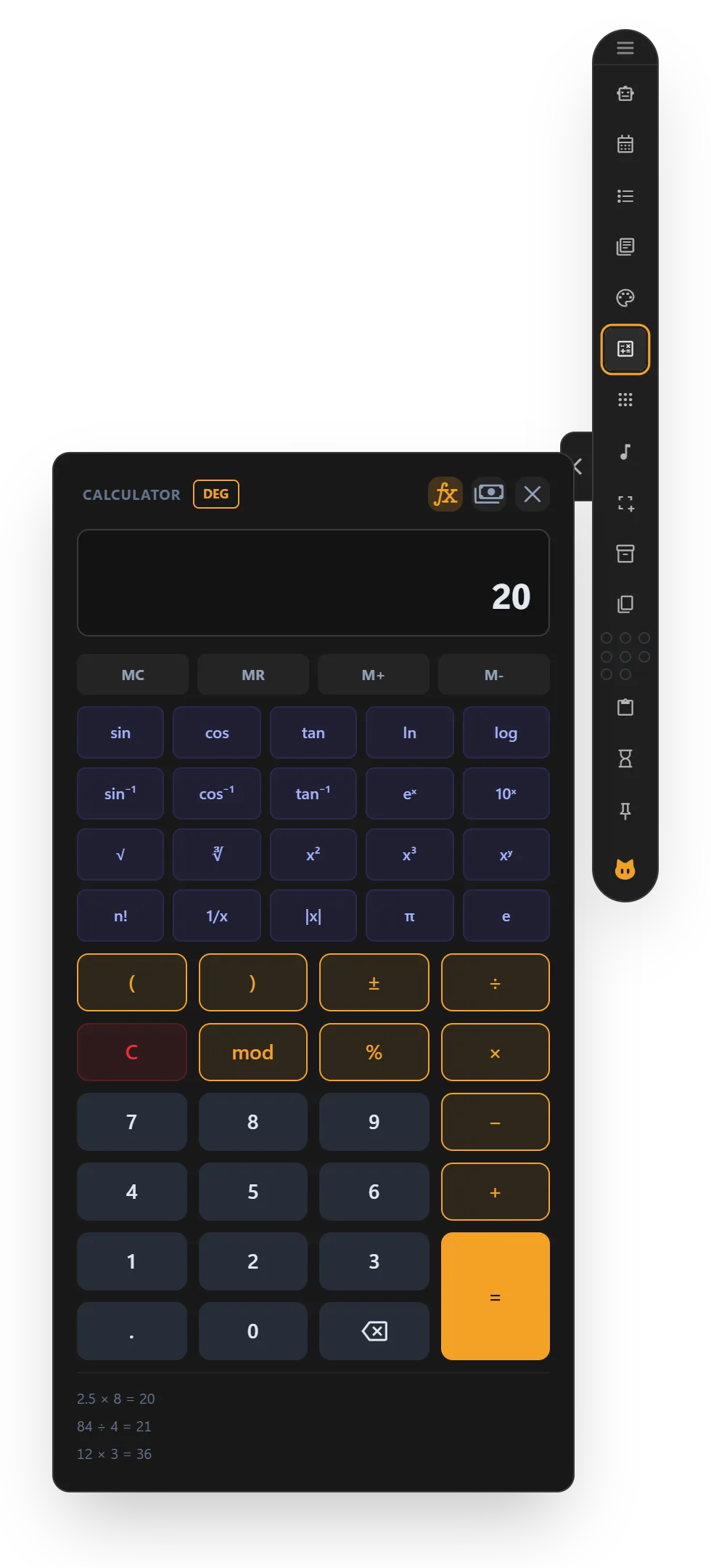 Calculator with its keypad, open next to the KoBar bar.