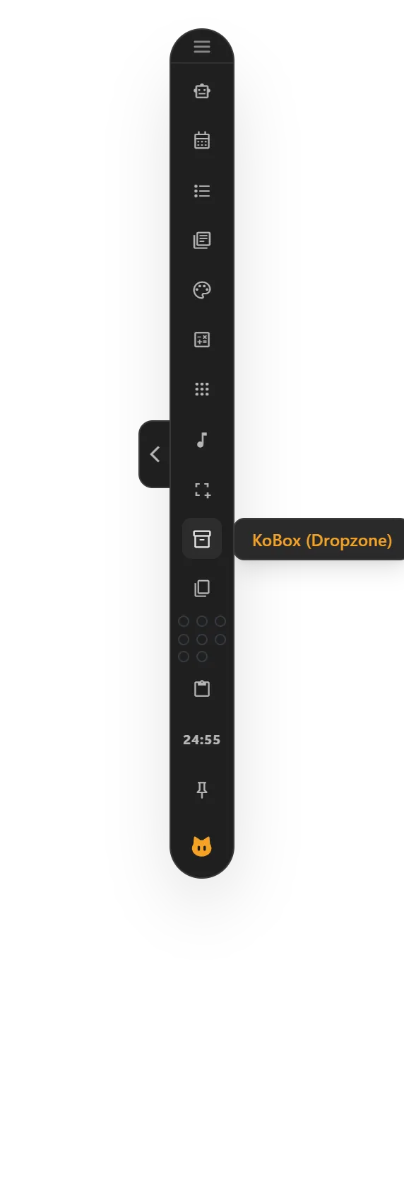 The KoBox drop zone button on the KoBar bar, with its label shown.